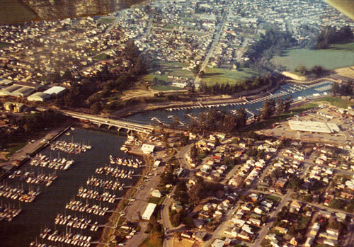 Aerial view of the Santa Cruz Yacht Harbor and surrounding area