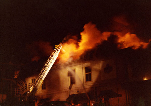 Putting out a blaze at 24 Front Street