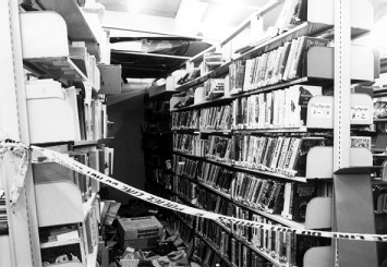 Books on the floor at the Central Branch