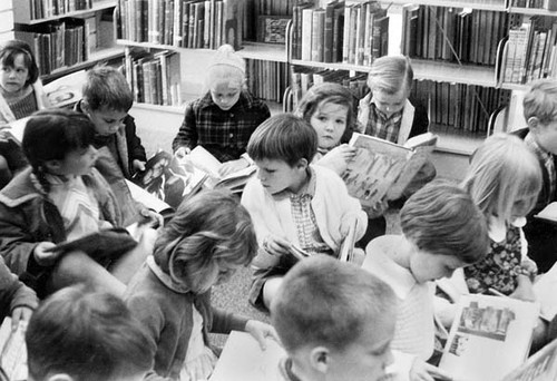 Kindergartners during story hour at the new Central Branch