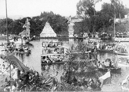 Decorated boats and barges in the Water Carnival