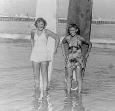 Surfers Pat Collings and Shirley Templeman