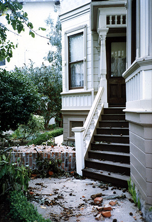 Broken bricks at a Santa Cruz house