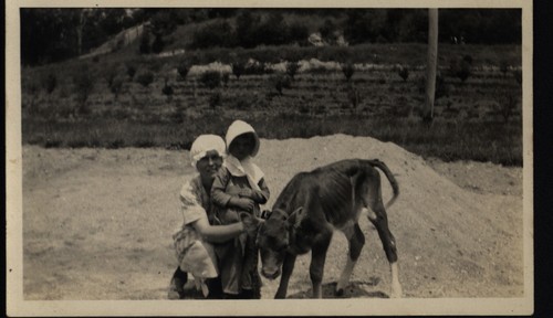 Christine and Genieve Lausen with Calf