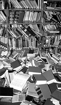 Fallen books at the Aptos Library