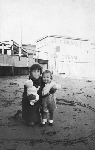 Phyllis Sterling and Brother Allen on the Beach in Front of the Boardwalk