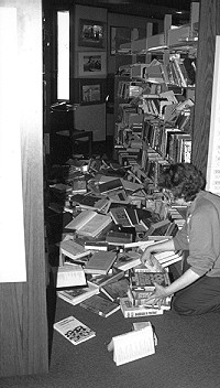 Fallen books at the Aptos library