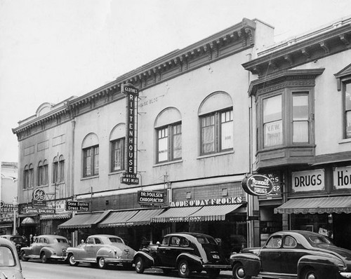 Pacific Avenue storefronts, with the Rittenhouse Building — Calisphere
