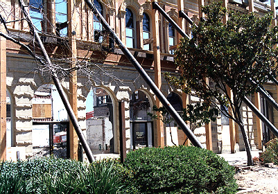 Propped-up facade of the County Bank Building