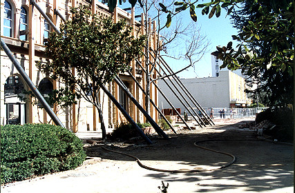 Propped-up facade of the County Bank Building