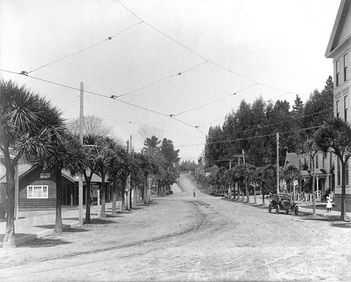 Capitola Avenue with trolley tracks and electrical lines