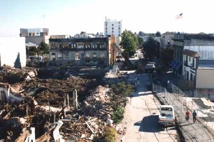 Pacific Avenue and debris from demolition of the St. George Hotel