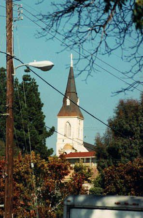 Steeple of Holy Cross Church after the earthquake