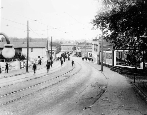 Parade up Mission Hill, with Post Office