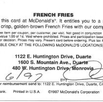 McDonalds giftcard 13 back