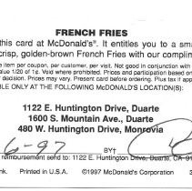 McDonalds giftcard 12 back