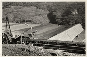 Equipment on core of Oroville Dam with conveyor belt