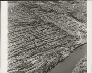 Aerial View of dredger tailings, Oroville Dam project. Dramatic view of extensive tailings field