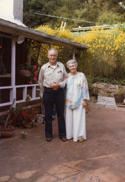 John and Harriet Swenson in front of the family house in Topanga, California