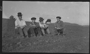 Four men on Dipsea Trail with cow