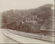 Mt. Tamalpais and Muir Woods Railway train with two passenger cars on Mt. Tamalpais