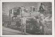 Howard Folker and Roy Graves with Mt. Tamalpais and Muir Woods Railway train at summit of Mt. Tamalpais