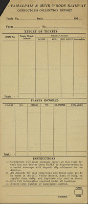 Mt. Tamalpais & Muir Woods Railway Conductor's Collection Report