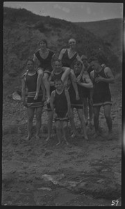 Group in swimming attire standing at Big Lagoon