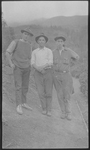 Lynus Coyne, Fred Anderson, and an unidentified man at Willow Camp