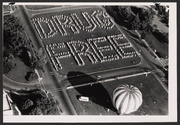 Aerial of Moffett Field with sailors spelling "Drug Free"