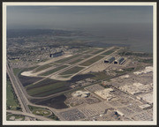 Aerial of Moffett Field looking toward San Francisco Bay