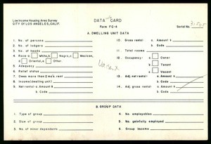 WPA Low income housing area survey data card 146, serial 31505, vacant