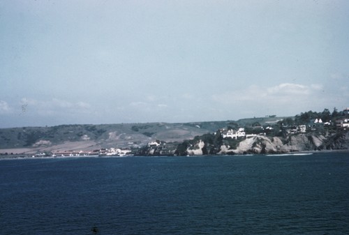 La Jolla Shores (left) and La Jolla coastline with cliffs and sea caves. February 1945