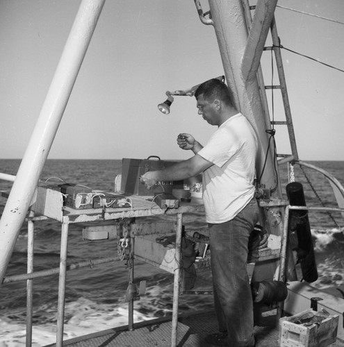 [Maxwell Silverman with explosives on R/V Spencer F. Baird]