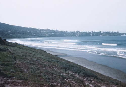 View of La Jolla, California, in the background as was seen from La Jolla Shores Beach and the Scripps Institution of Oceanography. February 1945