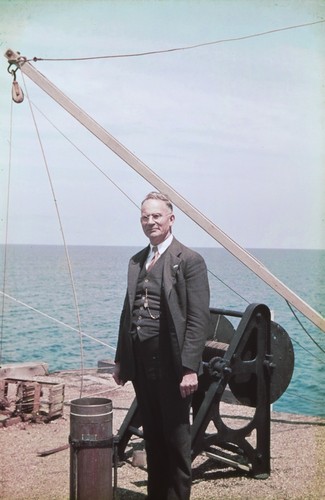 George Francis McEwen (1882-1972), standing on the Scripps pier. Circa 1938