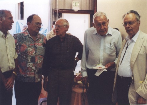 Marvin Moss, Fred Fisher, Fred Spiess, Roger Revelle and Kenneth Watson at Kenneth Watson's Retirement Party, Marine Physical Laboratory