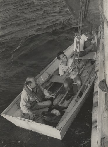 Warren Wooster, Stanley O'Neil, Bob Fisher returning from Bayonnaise Rocks