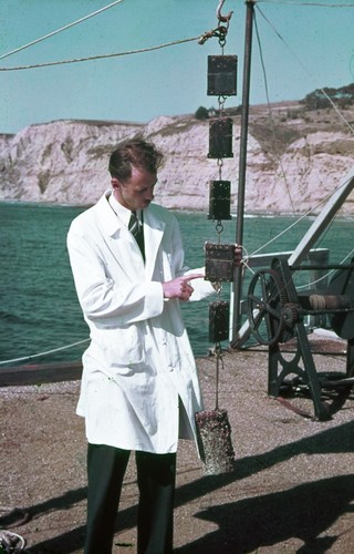 Biologist W. Forrest Whedon, conducting an experiment at Scripps Institution of Oceanography. 1938