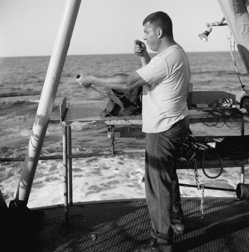 [Maxwell Silverman with explosives on R/V Spencer F. Baird]