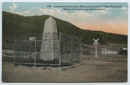 International boundary monument between United States and Mexico at Tijuana, near San Diego, Cal