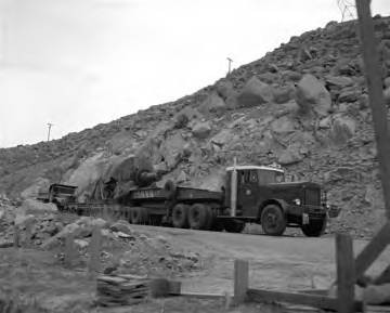 Photo showing the moving of one of the 90 thru ton rotors to the Gorge project