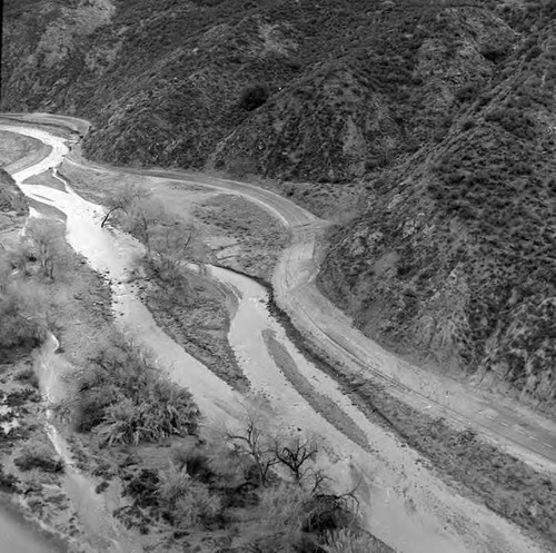 Air view of road damage, after storm on way to Power Plant 1