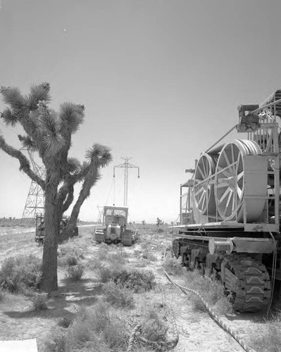 Equipment used to string cable on the Intertie line northwest of Lancaster, California