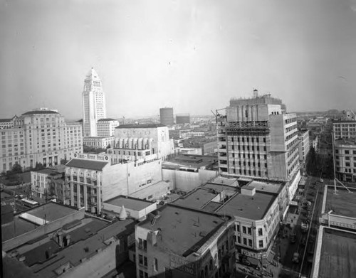 City Hall, State Building and Mirror Building from Second and Broadway