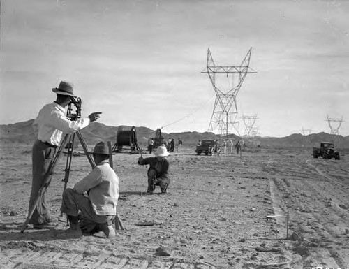 Surveyors laying out construction lines