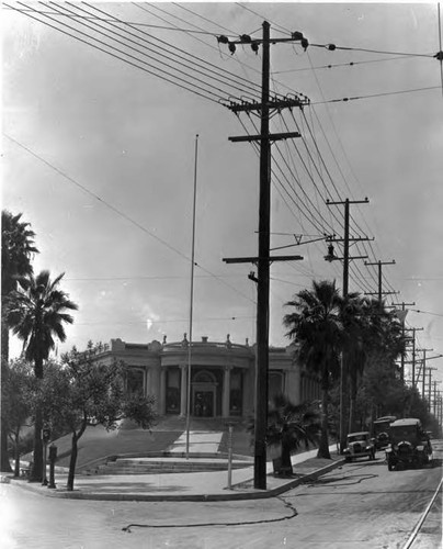 Site of first overhead pole line in Los Angeles