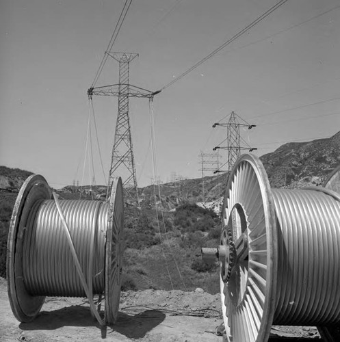 Wire stringing on the pacific intertie line as it nears completion