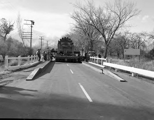 Photo showing the moving of one of the 90 thru ton rotors to the Gorge project