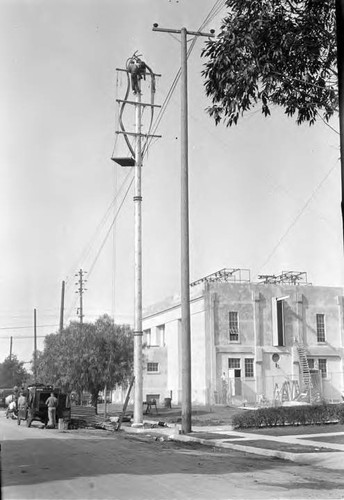 Steel pole being installed